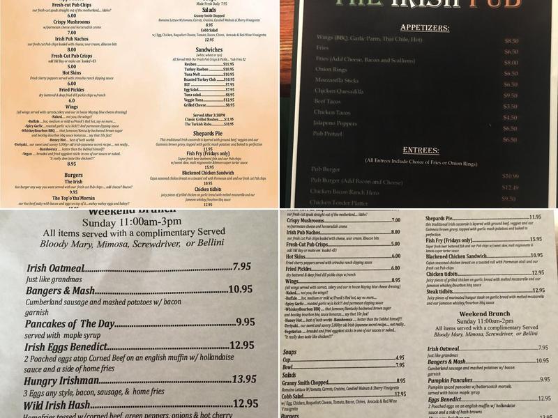The Irish Pub Menu