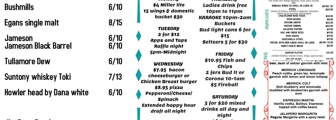 Paddy Power Pub Menu