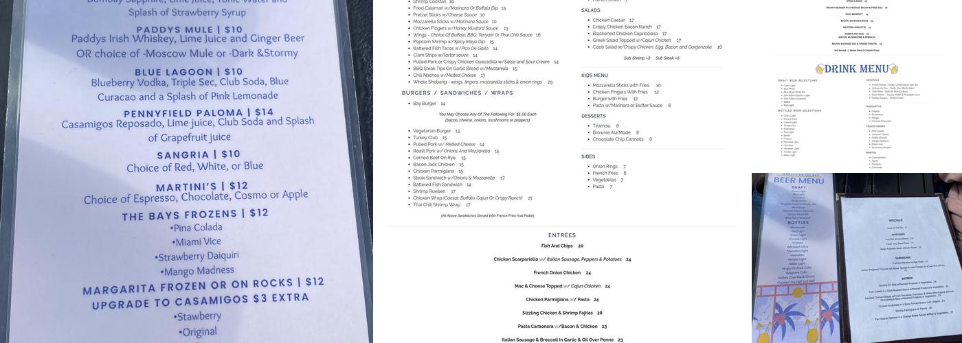 Paddys On the Bay Menu