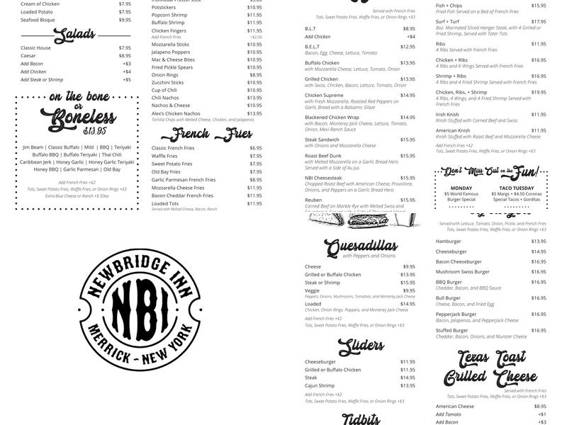 Newbridge Inn Menu