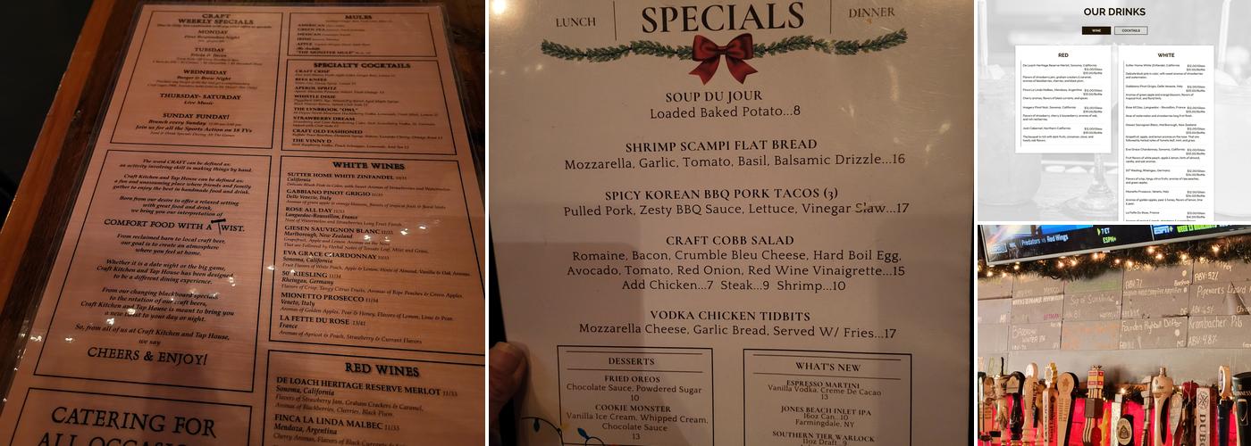 Craft Kitchen & Tap House Menu