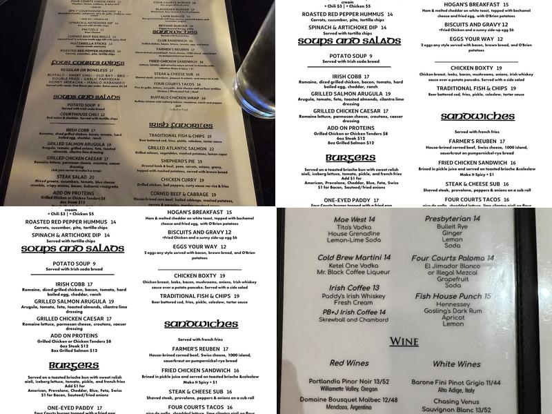Ireland's Four Courts Menu