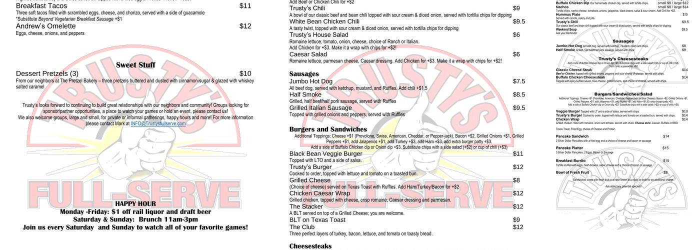 Trusty's Menu