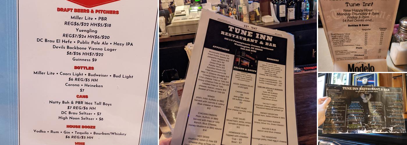 Tune Inn Restaurant & Bar Menu