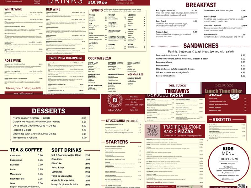 Del Fuoco pizza & Cafe Menu