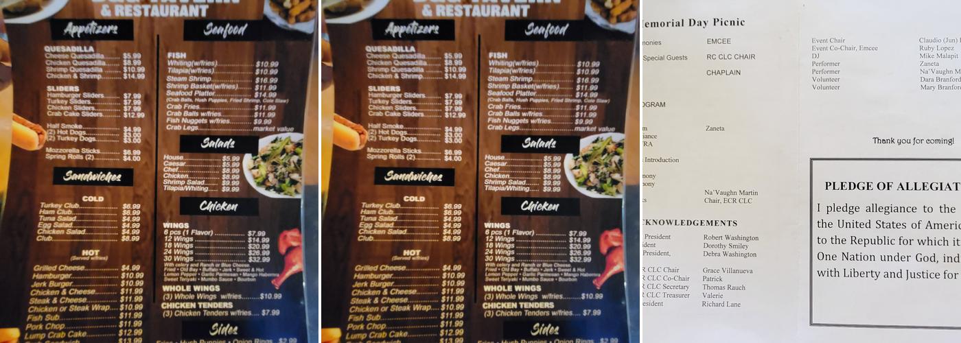 B & G Tavern Menu
