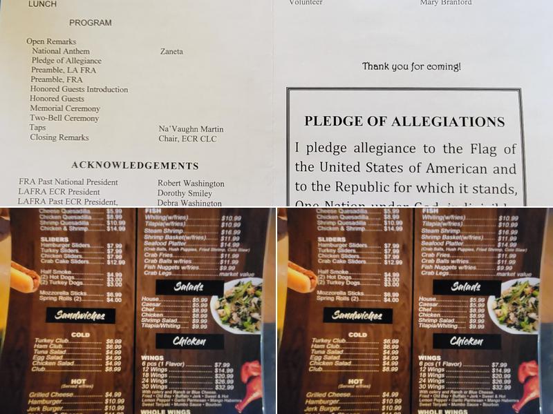 B & G Tavern Menu