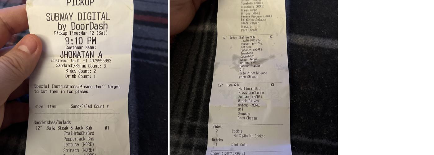 Subway Menu