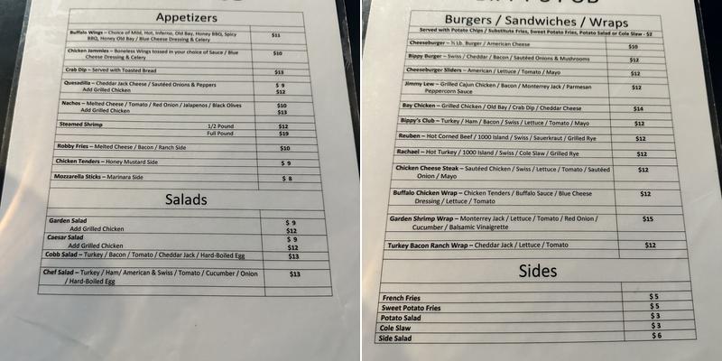 Bippy's Pub LLC Menu