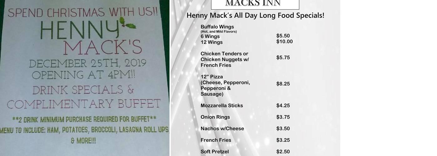 Henny Macks Inn Menu