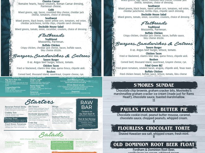 Rams Head Dockside Menu