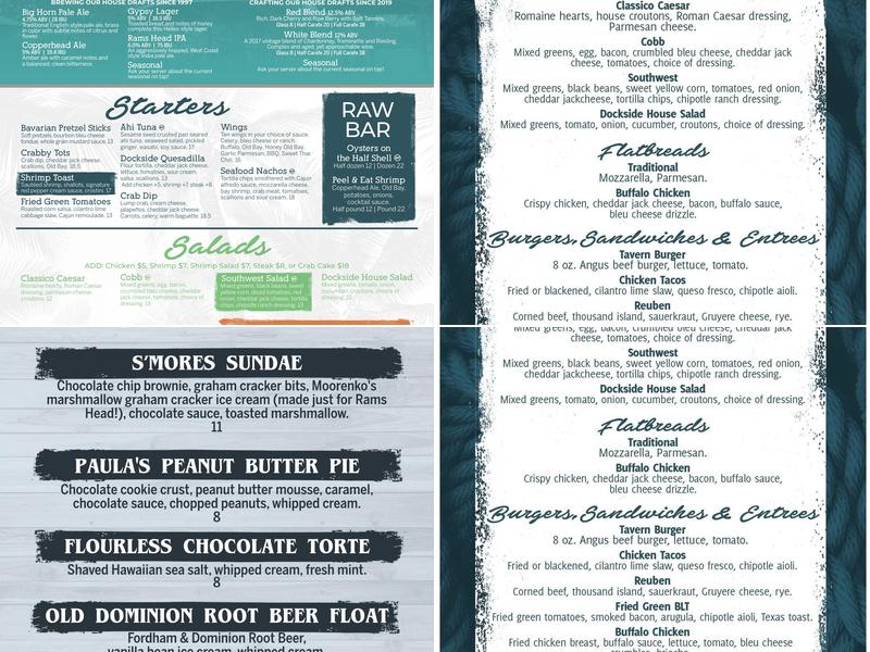 Rams Head Dockside Menu