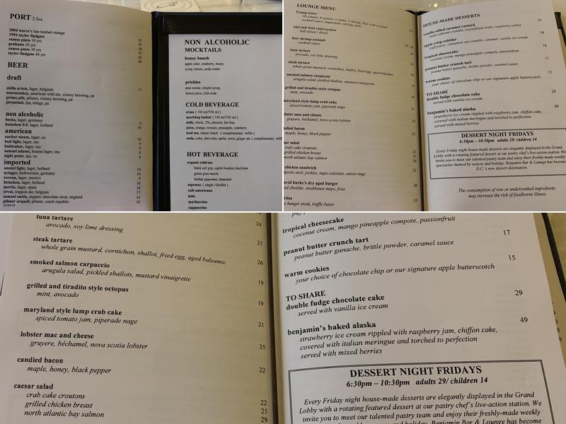 Benjamin Bar & Lounge Menu