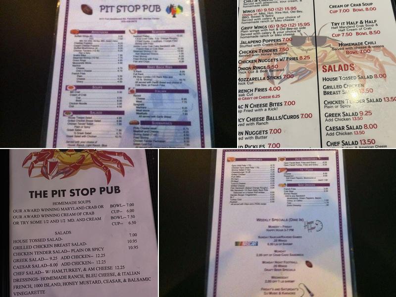 Pit Stop Pub Menu