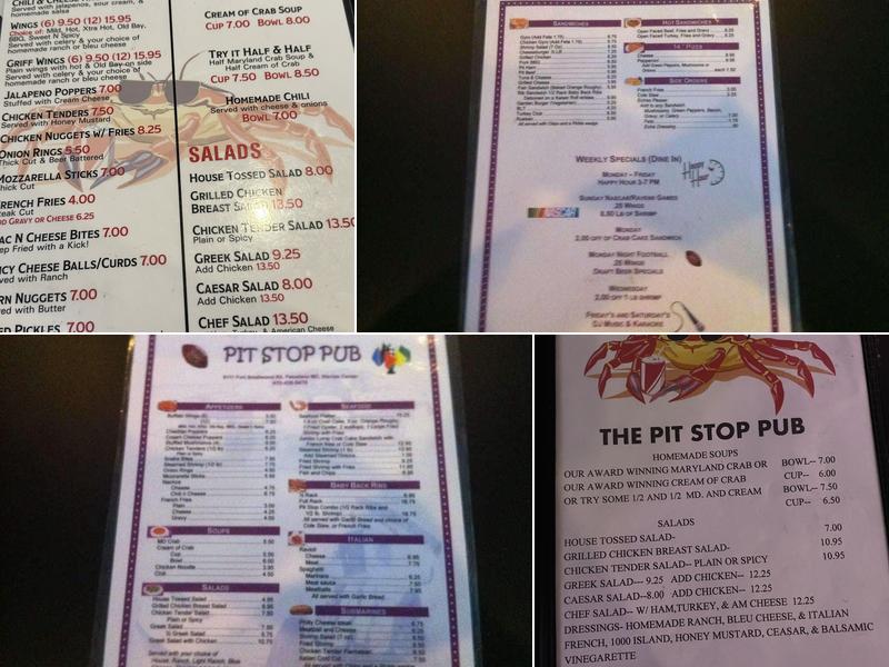 Pit Stop Pub Menu