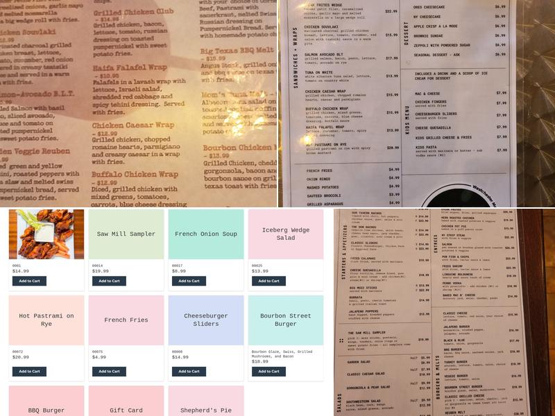 Saw Mill Tavern Menu