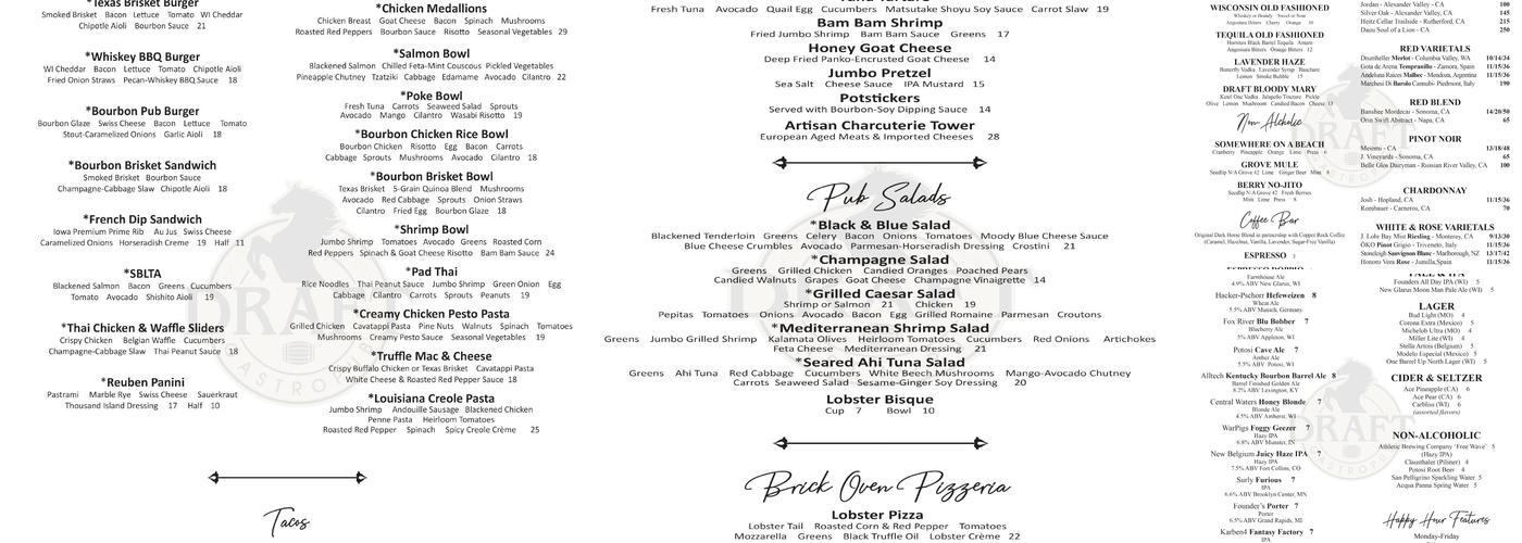 Draft Gastropub Menu