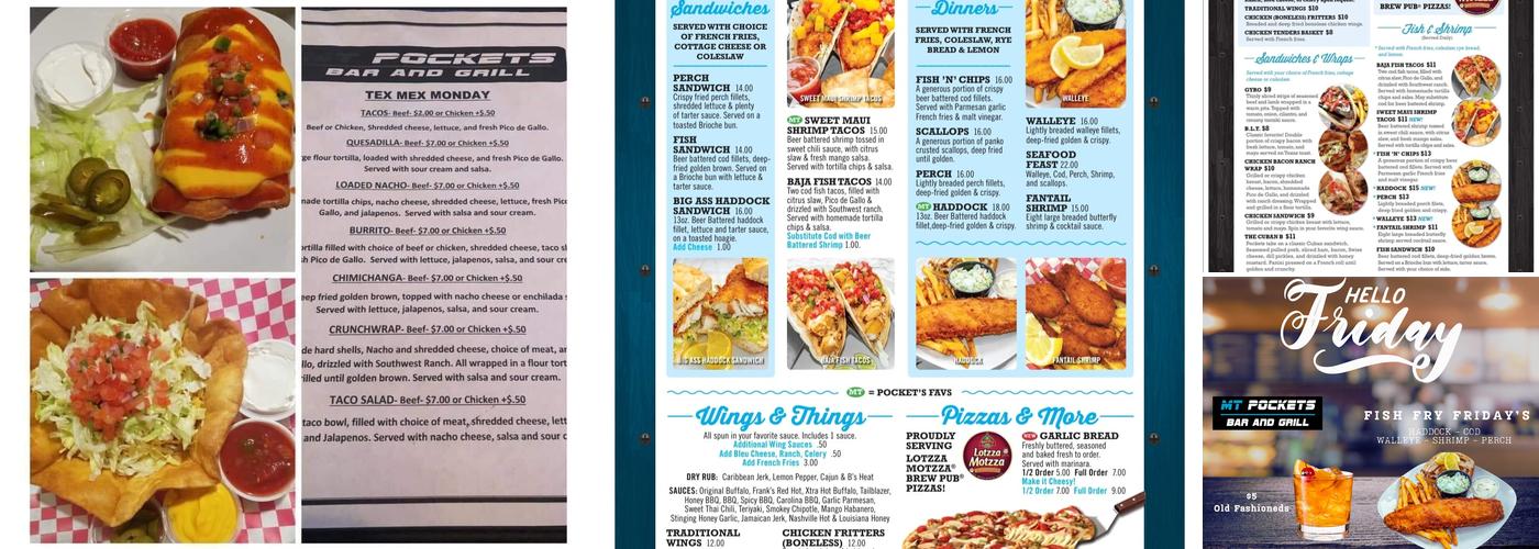 M T Pockets Bar and Grill Menu