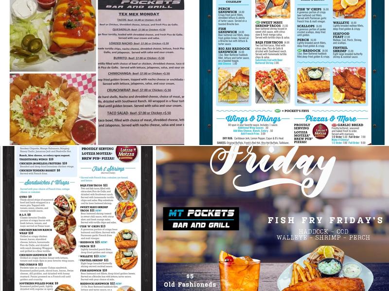 M T Pockets Bar and Grill Menu