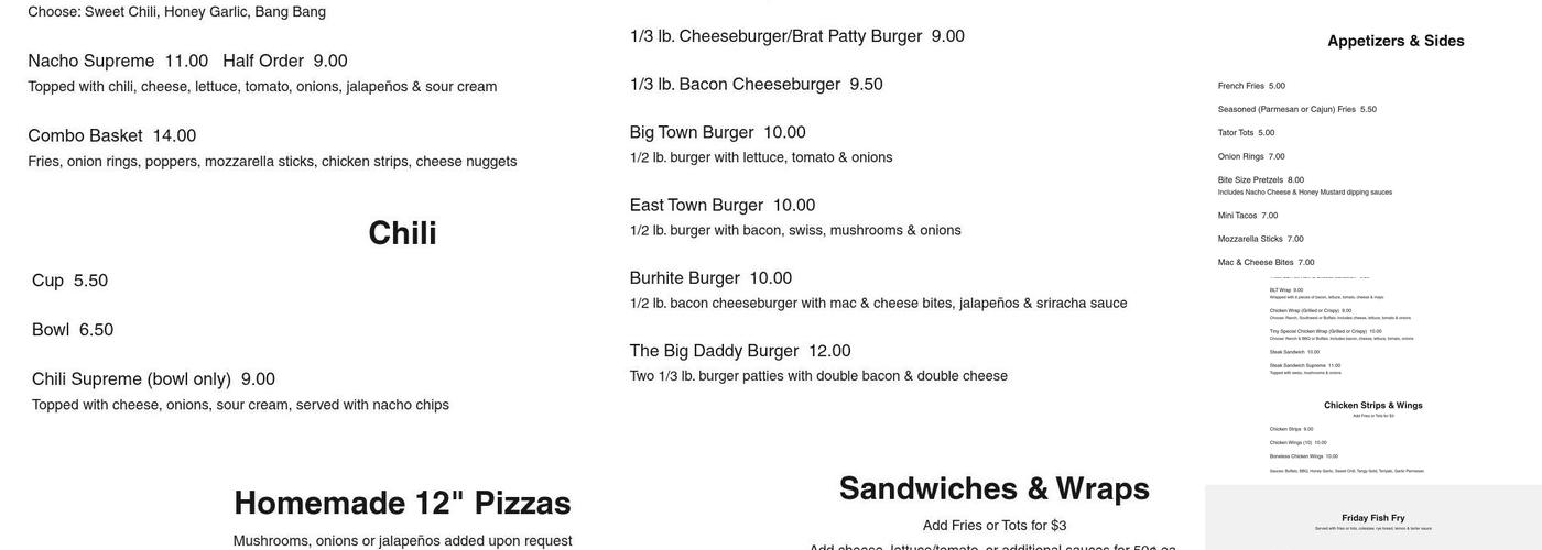 East Town Pub Menu
