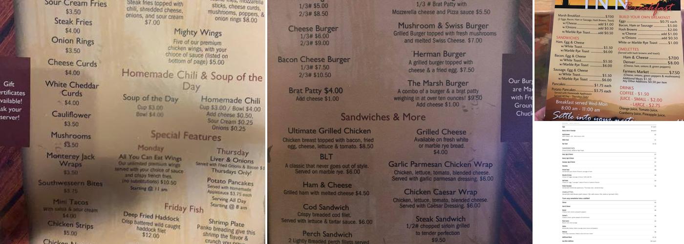 Marsh Inn Menu