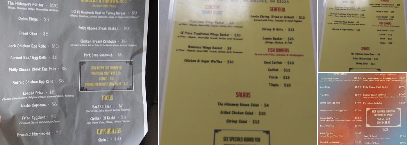 Hideaway Menu
