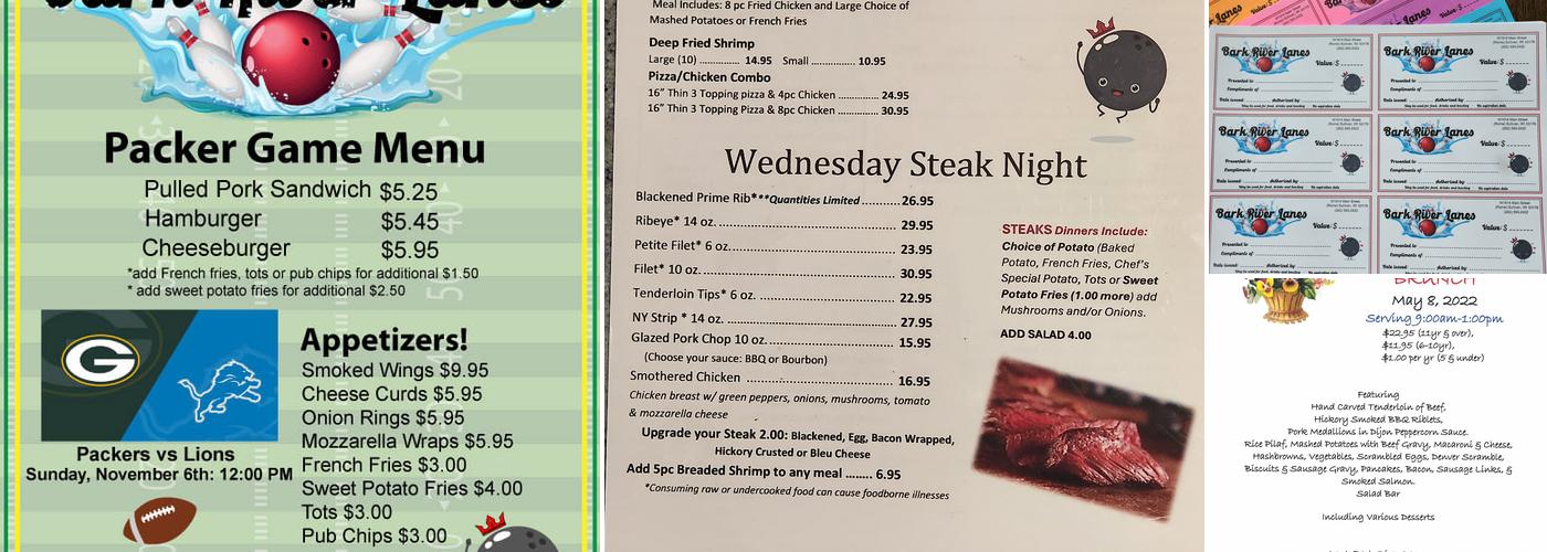 Bark River Lanes Menu