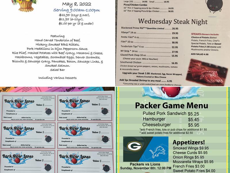 Bark River Lanes Menu