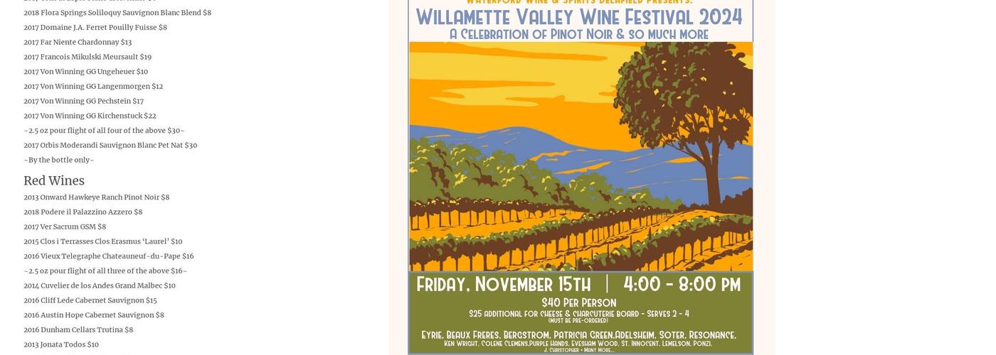 Waterford Wine & Spirits and Wine Bar Menu