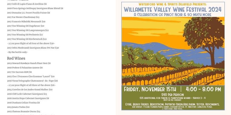 Waterford Wine & Spirits and Wine Bar Menu