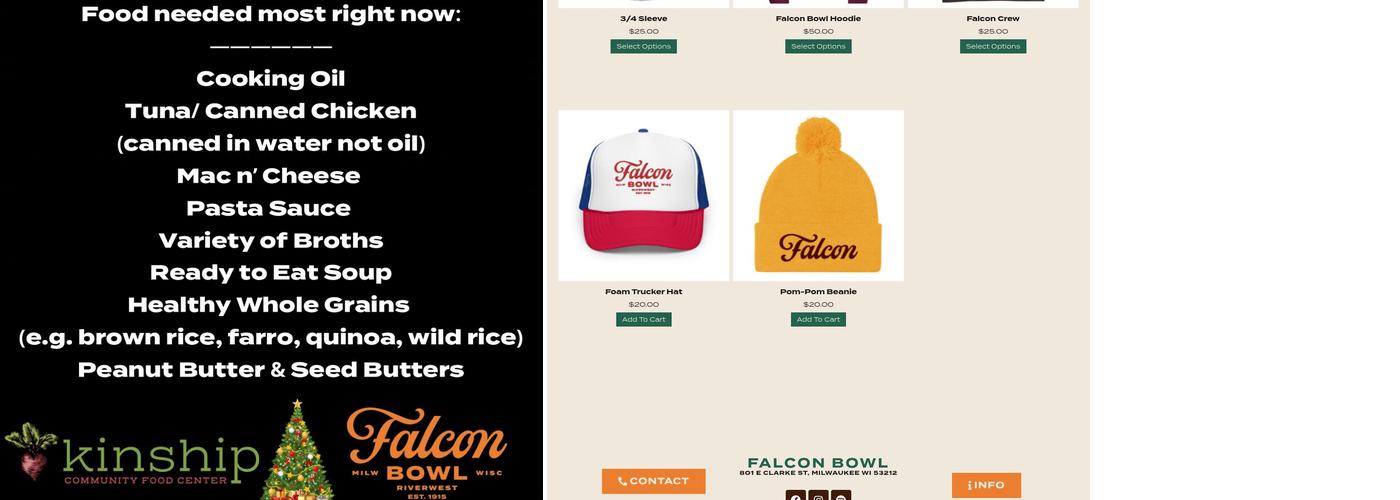 Falcon Bowl | Historic Bowling Alley & Banquet Hall Menu