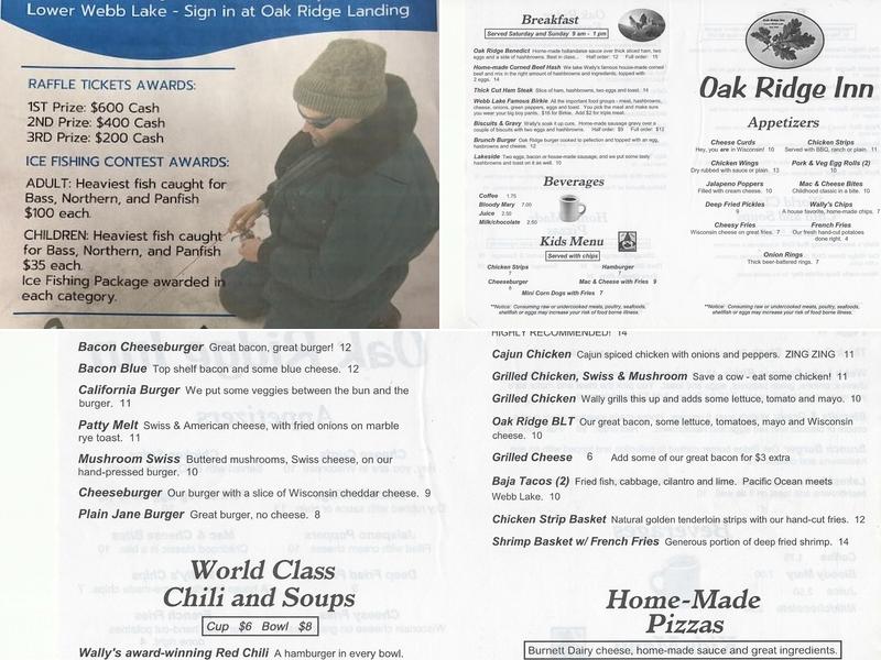 Oak Ridge Inn & Campground Menu