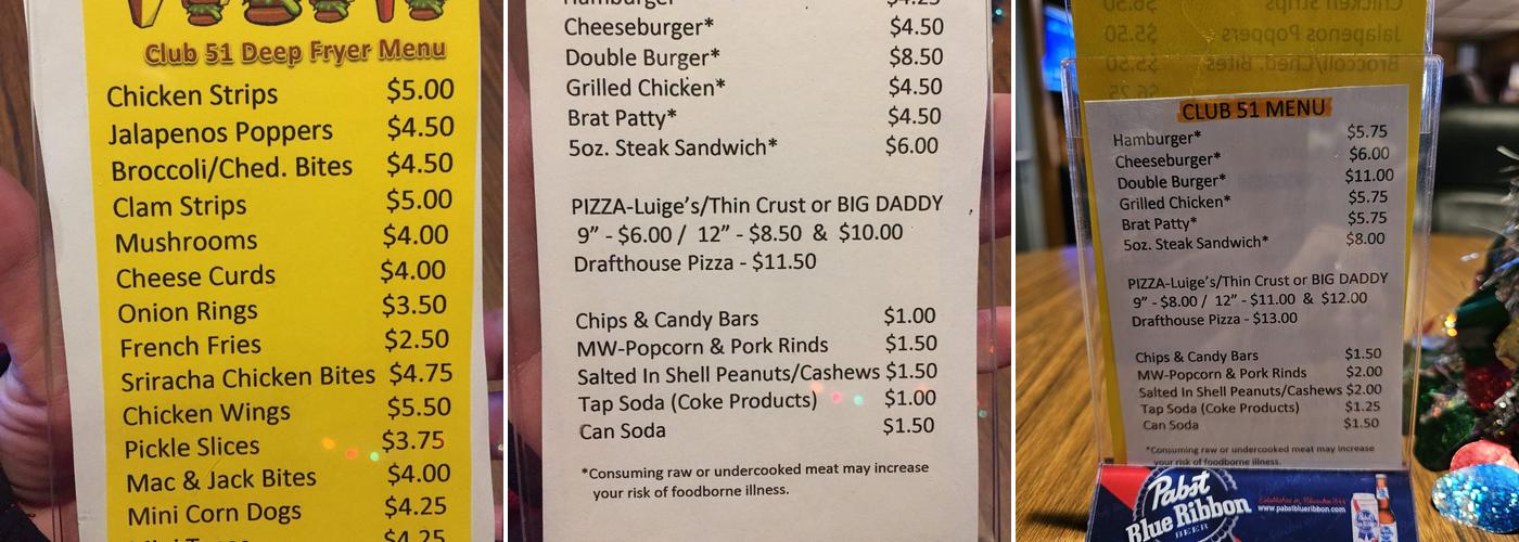 Club 51 Menu