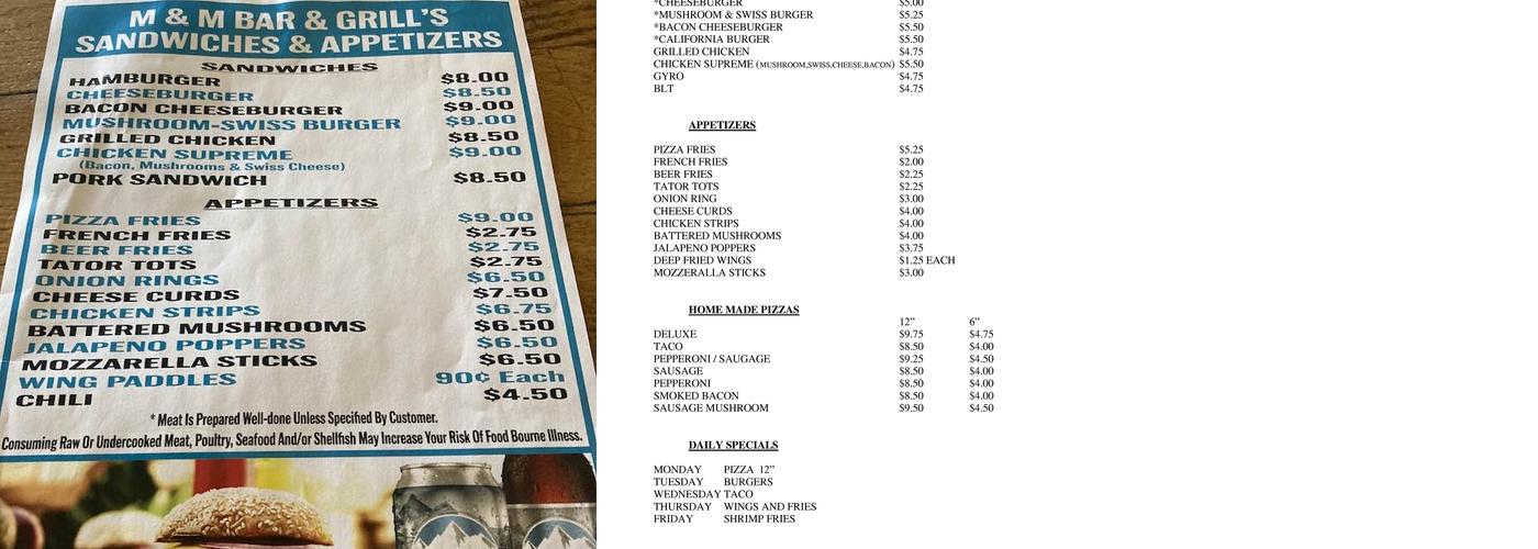M & M Bar Menu