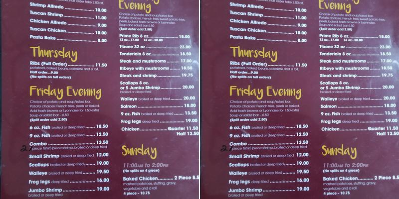 Badger Hole Menu