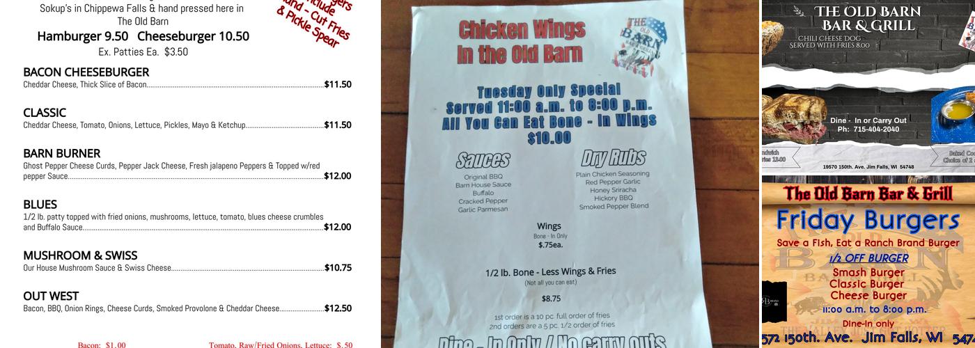 The Old Barn Bar & Grill Menu