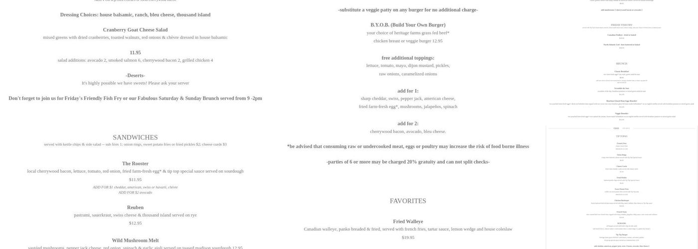 Tip Top Tavern Menu