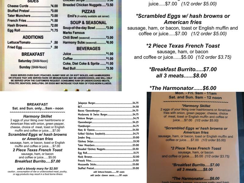 Harmony Bar Menu