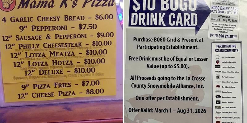 Nick's Bar Menu