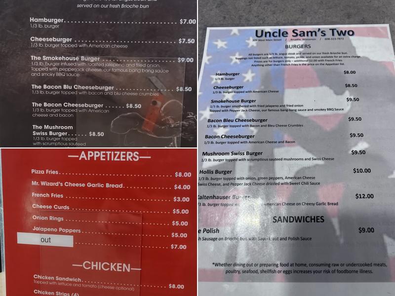 Uncle Sam's Two, Bar and grill Menu