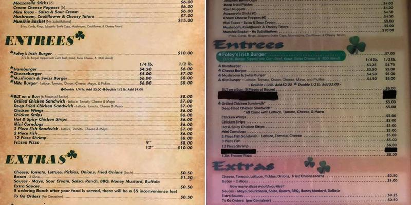 Foleys Nitabrew Menu
