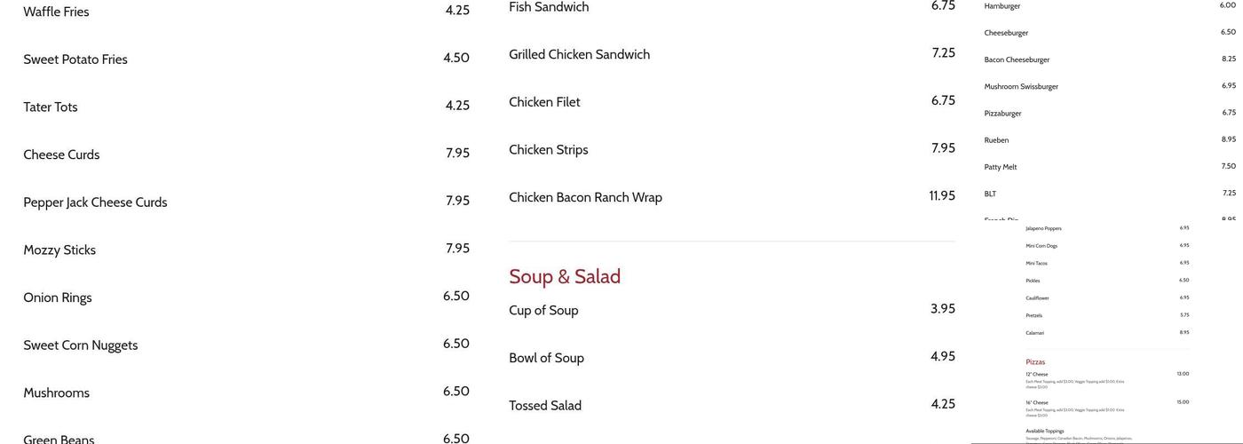 Crossroads Chateau Menu