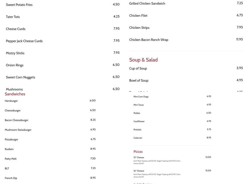 Crossroads Chateau Menu