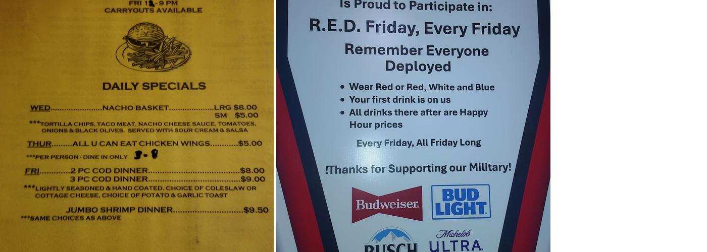 Sportsman's Bar Menu