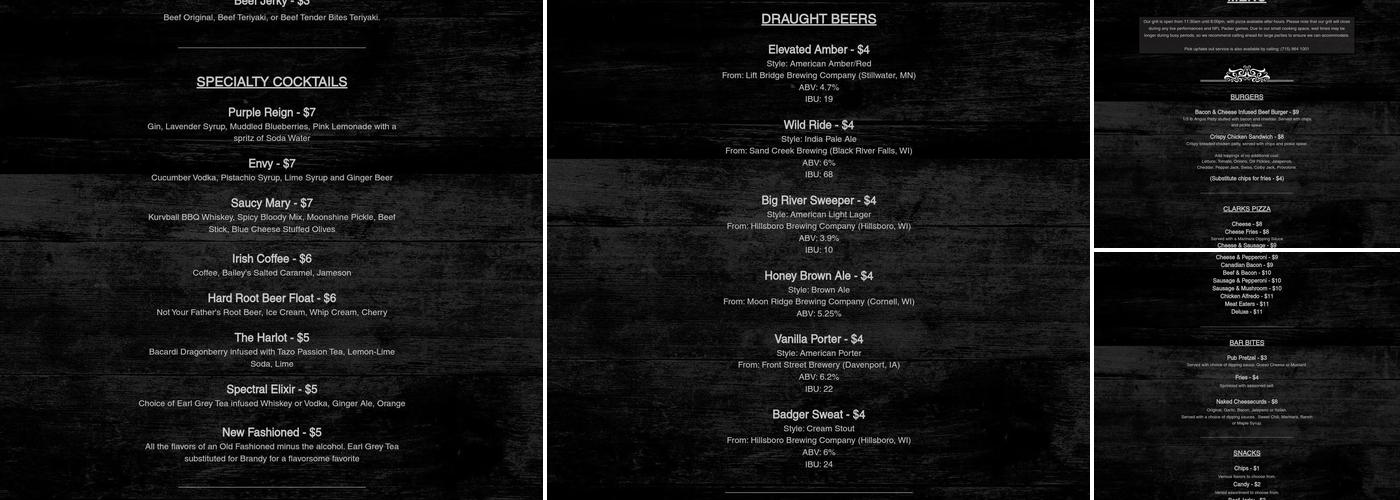 Humbird Hotel Bar Menu