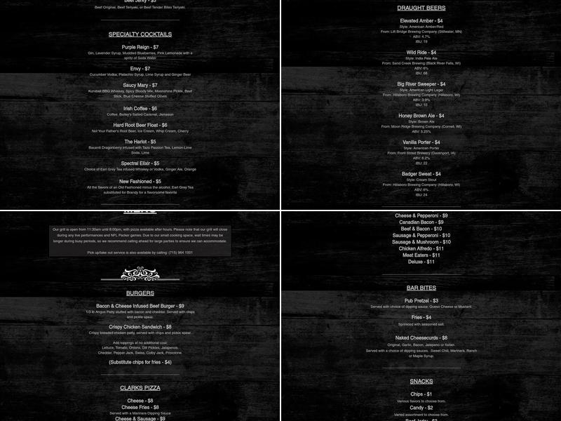 Humbird Hotel Bar Menu