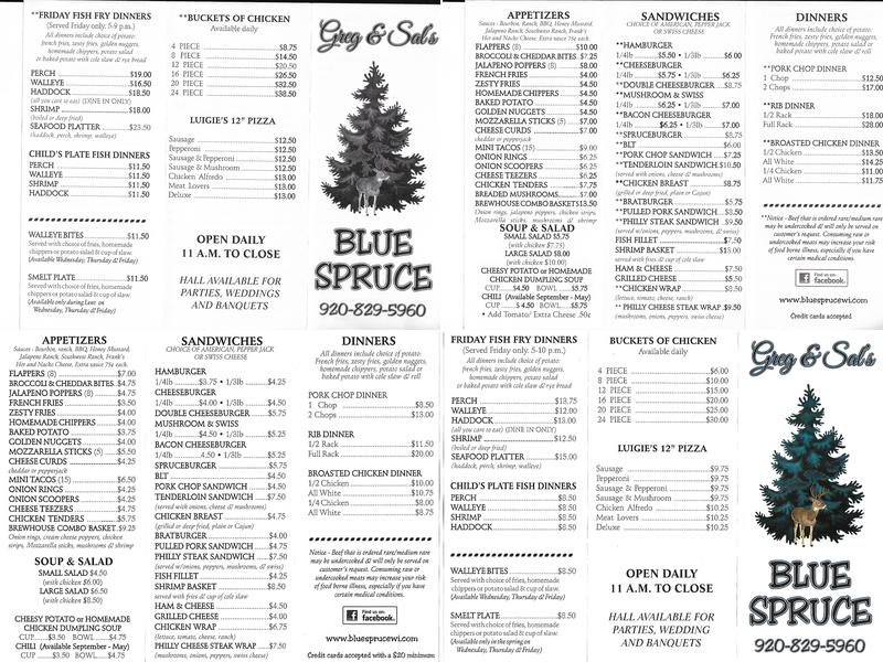 Blue Spruce Menu