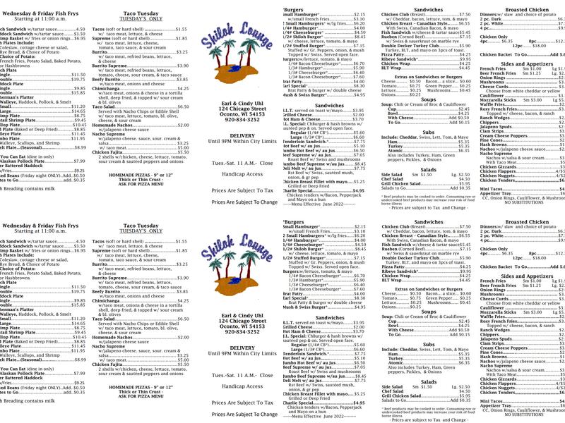 Shiloh Lounge Menu