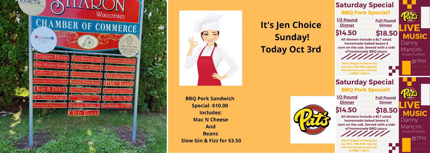 Pats Brew and 'Que Menu