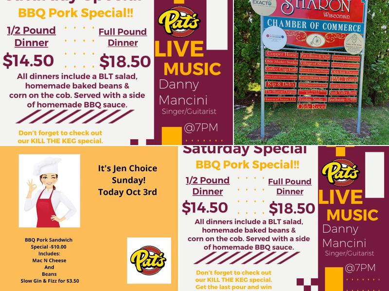 Pats Brew and 'Que Menu